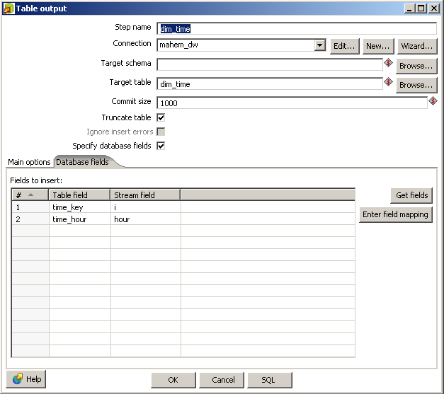 Time table output